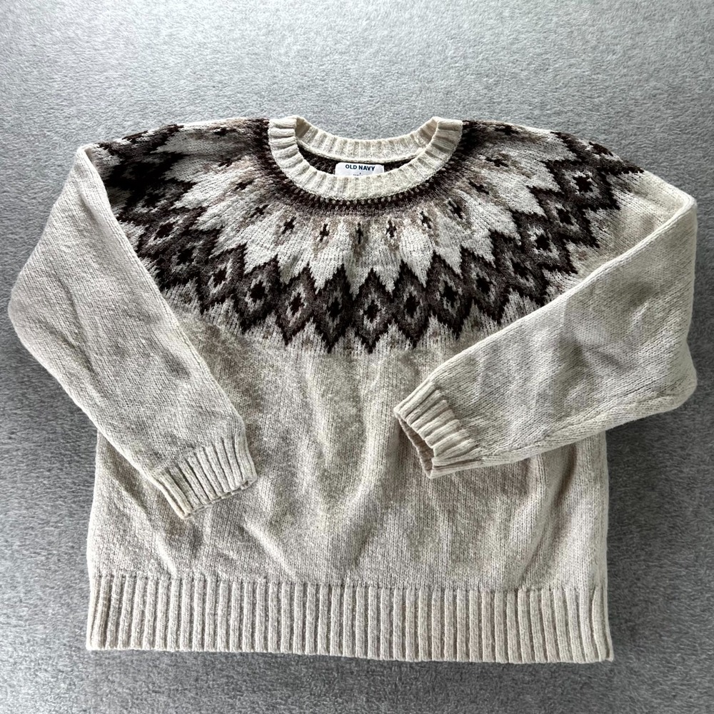 Old Navy Fair Isle Cozy Shaker Stitch Pullover Sweater Womens Small Beige Nylon